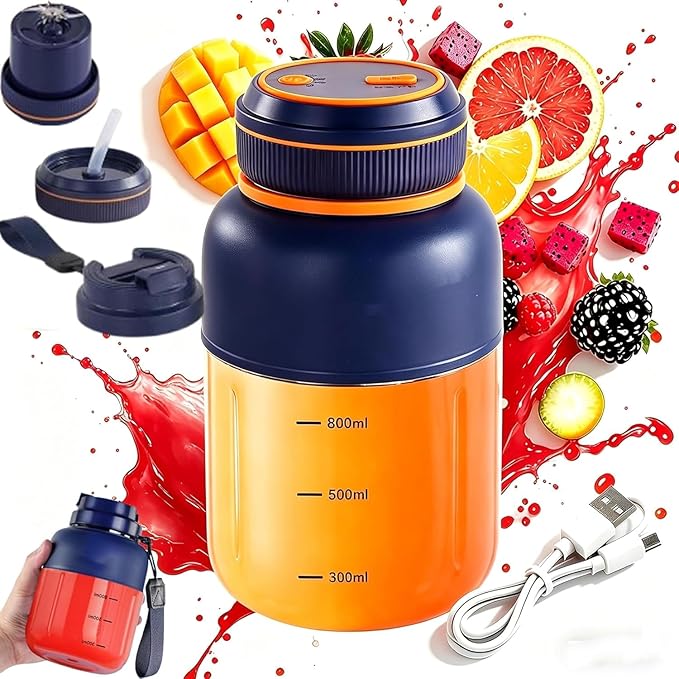 Wireless Juicer Cup, 1300ml Portable Electric Juicer Cup,USB Rechargeable Electric Juicers Cups with Dual Lid, 180w with 38-Blades,Portable Blender for Shakes Smoothies