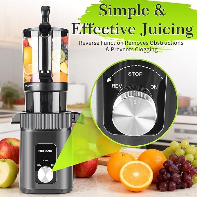 MDHAND Juicer Machines, Cold Press Juicer, Quiet Slow Masticating Juicers with Large Feed Chute, High Juice Yield, Easy To Clean, Juice Extractor Machines for Whole Vegetables & Fruits