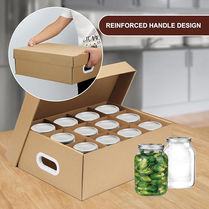 6 Pcs Cardboard Mason Jar Storage Box for 16 oz Regular or Wide Mouth Jars Canning Boxes with Handles and Dividers, 12 Cells Mason Jar Organizer Canning Jar Storage Boxes