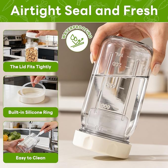 9PCS Salad Meal Prep Containers, 32oz Large Glass Salad Jars with Lids Meal Prep with 4 Forks, Leakproof Salad Container for Lunch with Separate Wet/Dry Dressing Cups for Home, Office and Outdoor
