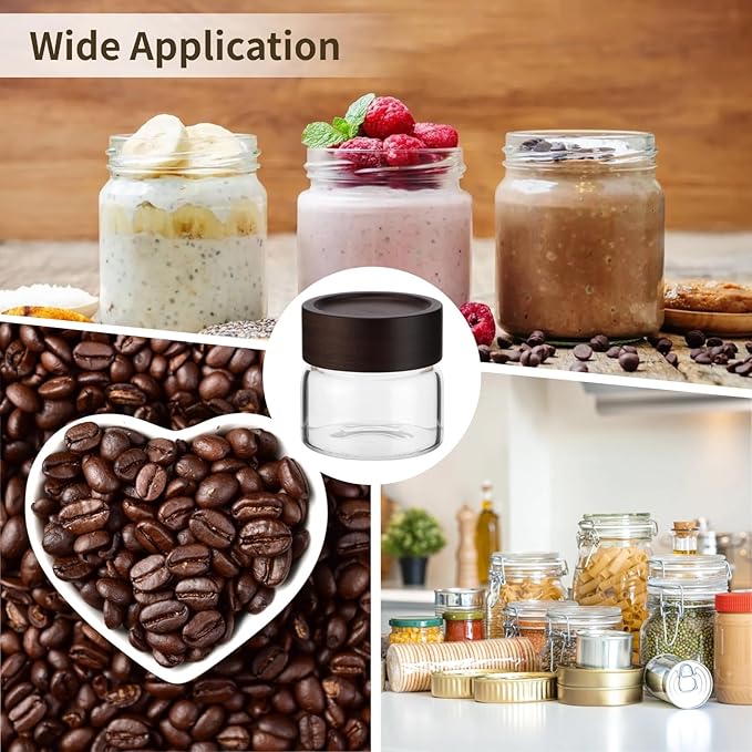 6 Pack Glass Spice Jars, Small Glass Canisters with Wooden Lids, 3.7 oz Stackable Airtight Glass Jars for Spices Snacks Overnight Oats, Clear Storage Containers for Pantry Shelves Kitchen