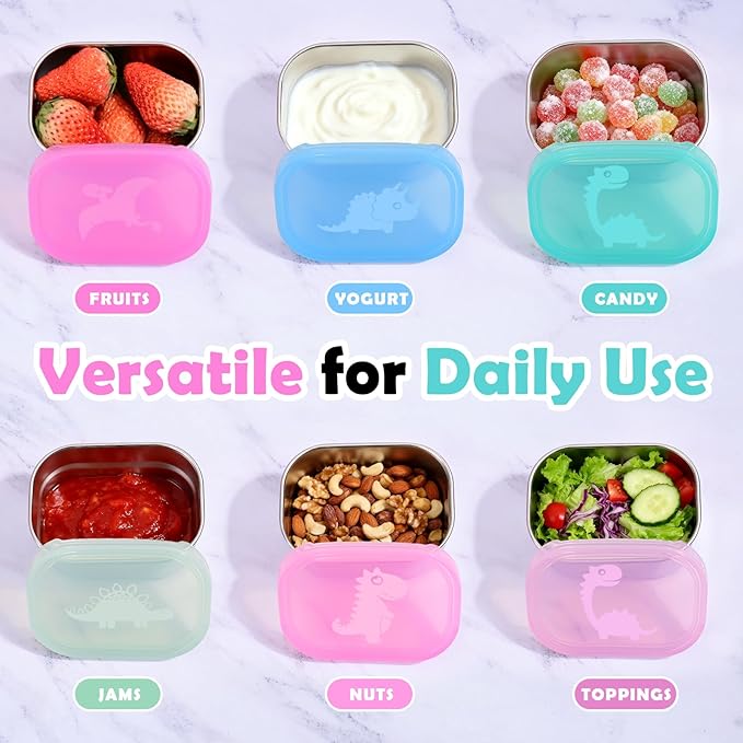 Tanjiae 6-Pack 8oz Small (1 CUP) Stainless Steel Snack Containers - 230mL Leakproof Food Containers with LFGB Certified Lids, Stackable Metal Snack Box for Home, Work, Travel