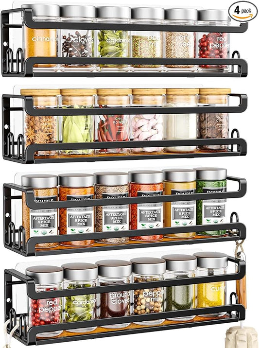 Doakhirmit 4 Pack Wall Mount Spice Rack with 16 Hooks