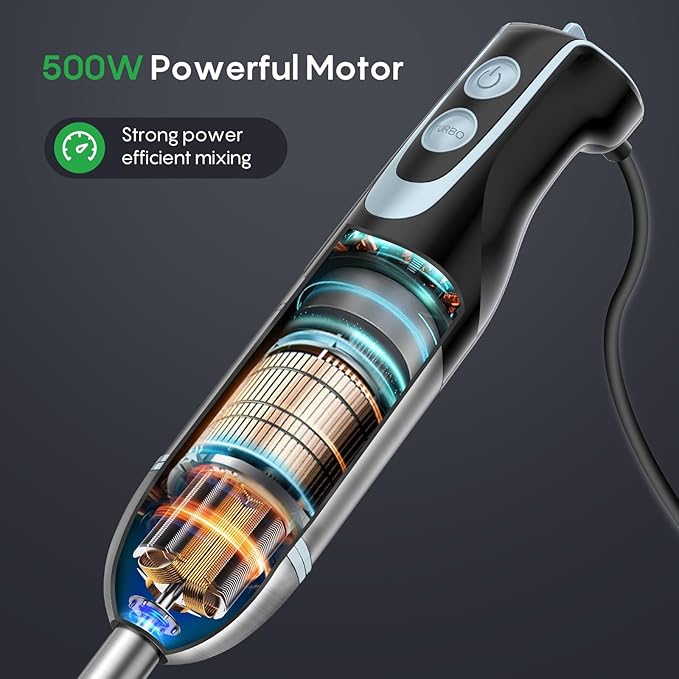 FRESKO Immersion Handheld Blender 500W with 700ml Beaker, 12-Speed & Turbo Mode Hand Blender Stick, 304 Stainless Steel Blades for Soup, Smoothie, Puree, Baby Food