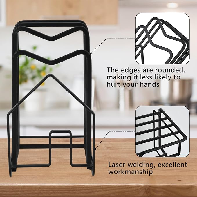 Kitchen Countertop Pots Pan Lids Rack (Black)