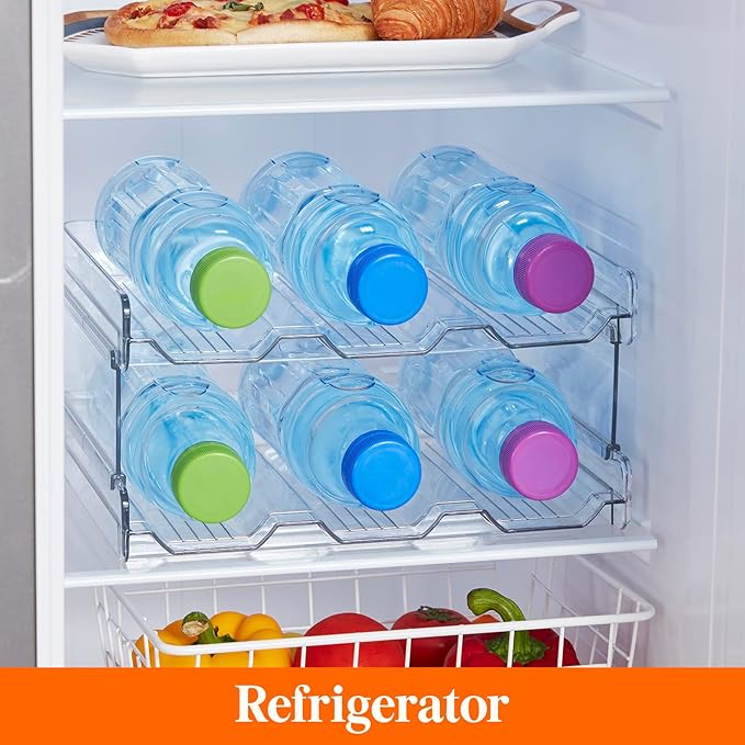 Lifewit 2 Tier Stackable Water Bottle Organizer for Cabinet, 2 Pack Plastic Bottle Holder Fits 6 Bottles/Tumblers up to 3.8" Diameter for Pantry/Countertop/Cupboard, 28 x 19 x 15 cm/11 x 7.5 x 5.7"