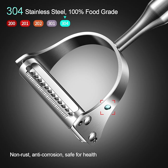Stainless Steel Vegetable Peeler, 2-in-1 Multi-Function Design,Various Fruits and Vegetables/Straight-edge blades for peeling/Serrated blades for Julienne/Silver (Upgraded Version)