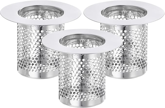 uxcell 3 Pack Shower Drain Strainer, 2" x 2.5" Stainless Steel Floor Drain Strainer Deep Sink Hair Catcher for Kitchen Bathroom Balcony Floor Drain, Fit Hole Size from 1.57" to 2.56"
