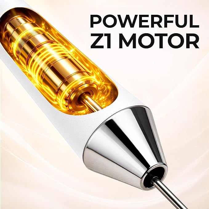 Zulay Kitchen Rechargeable Milk Frother Handheld - Frother Wand, Drink Mixer, Electric Whisk Frother, for Cappuccinos, Matcha & Protein Powder - Ultra Metal 3 Whisk, 1800mAh White