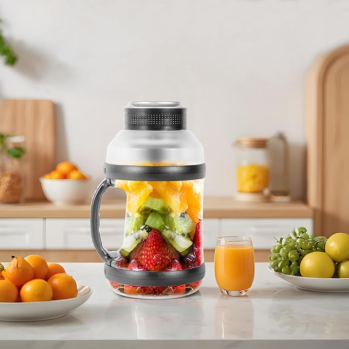 Portable Blender for Shakes & Smoothies 1800ML, Rechargeable Personal Blender with Travel Lid for Kitchen 4000mAh, Waterproof Blender Cup with Six Blades for Sport/Home/Office/Gym (Black)