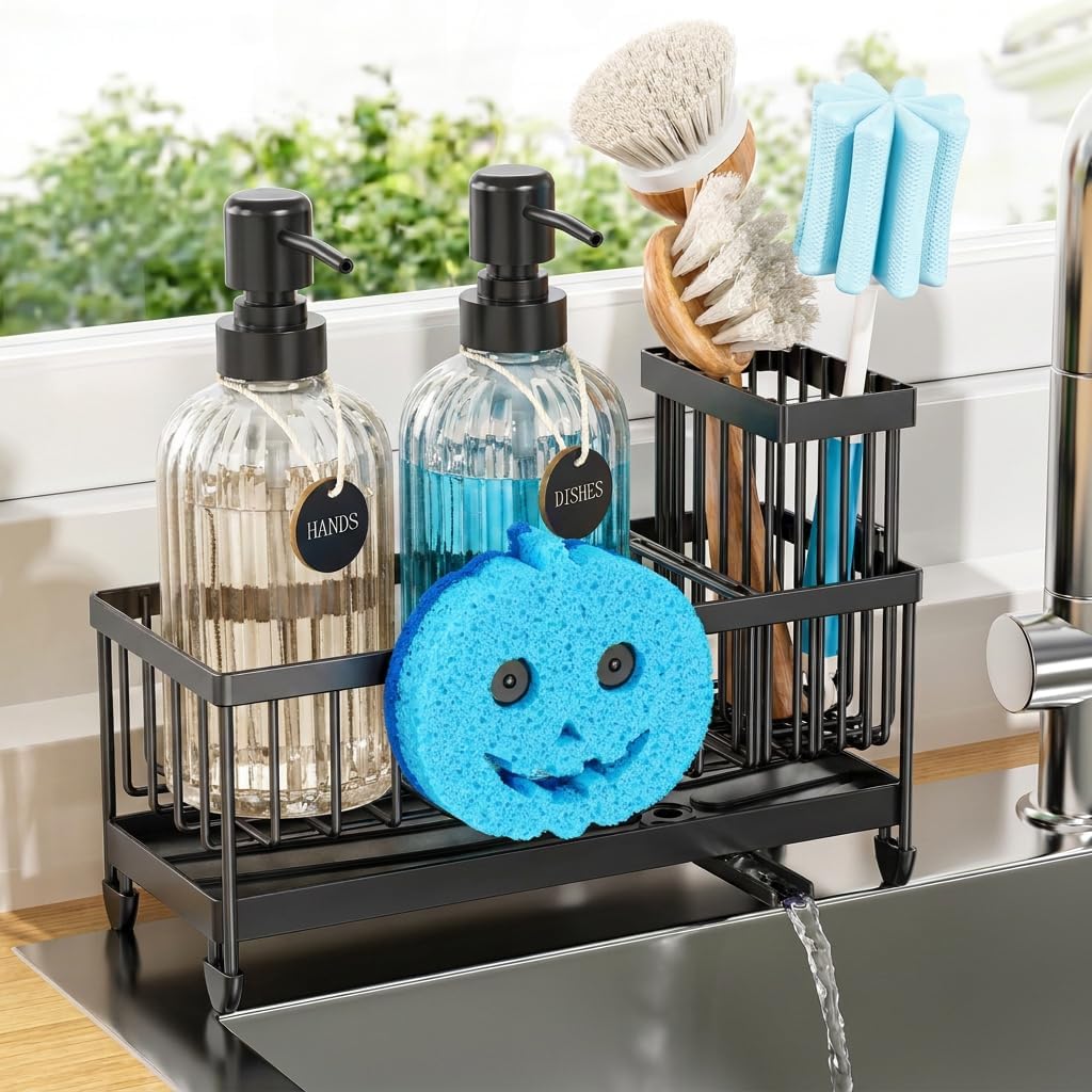 Kitchen Soap Dispenser Set with Smiley Face Sponge Holder