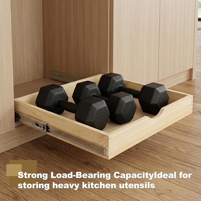 23" Pull Out Cabinet Drawer (Fits 24" Cabinet Opening), Wood Slide Out Cabinet Shelf Organizer with Ball Bearing Slides, Clear Lacquer Finish, Heavy Duty Kitchen Cabinet Pull Out Shelves