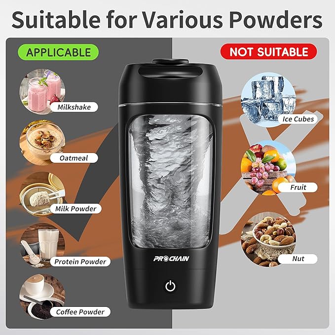 PROCHAIN Electric Protein Shaker Bottle, Shaker Cups for Protein Shakes, Portable Mixer Cup for Sports Nutrition, BPA-Free Tritan, 22oz