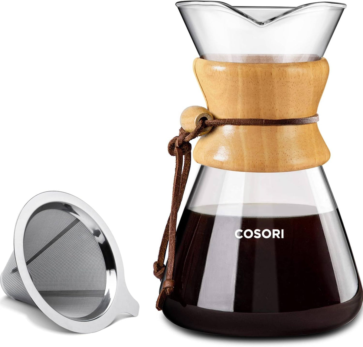 Pour Over Coffee Maker, Double Layer Stainless Steel Filter, 8cup