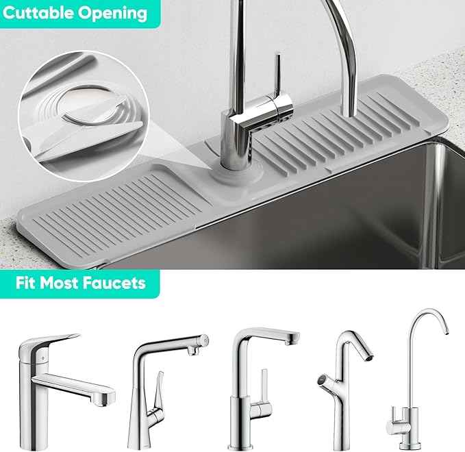 24 Inch Longer Faucet Mat for Kitchen Sink [5°Slope Fast Self-draining]Bathroom Kitchen Sink Splash Guard Silicone Sink Faucet Mat Splash Guard Kitchen Sink Area Tidy Splash Faucet Guard Draining Mat