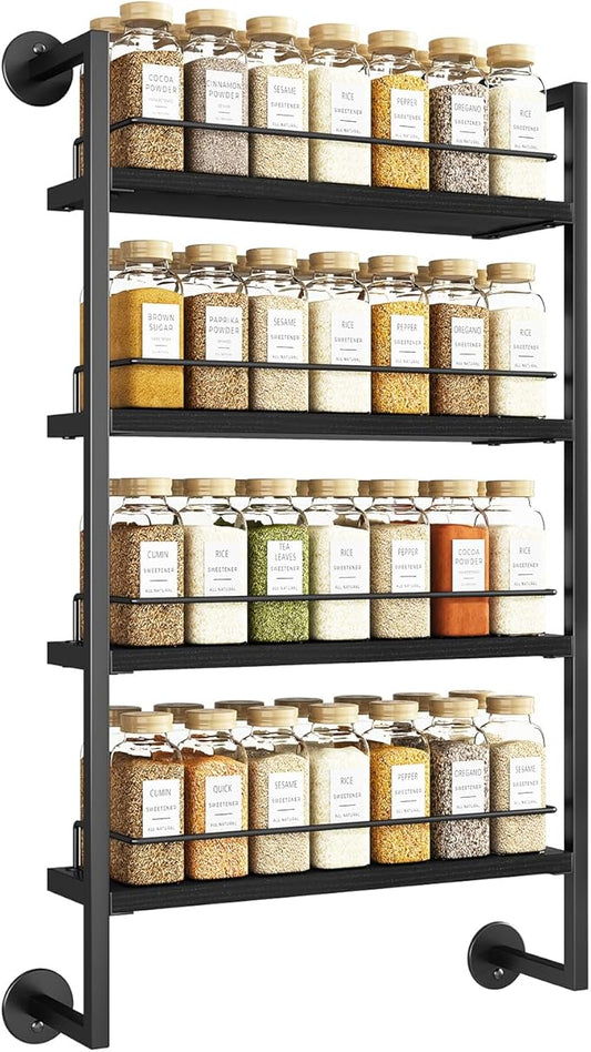 Spice Rack Wall Mount, 4 Tier Hanging Seasoning Organizer, Black UTLJ016B