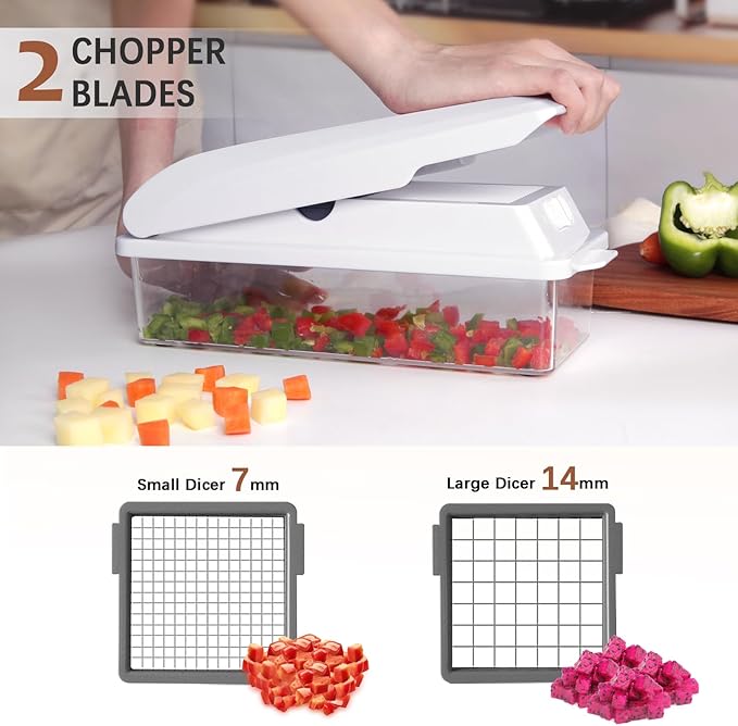 LHS Professional Multifunctional Vegetable Chopper Pro Food Chopper with Food Storage Containers, Mandoline Slicer Onion Dicer Fruit Cutter, Kitchen Gadgets and Home Essentials(7 in 1, White)
