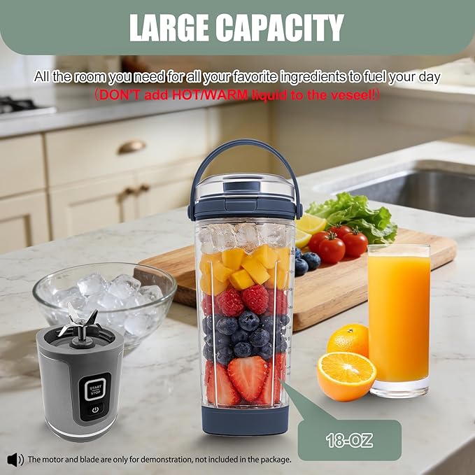 18 oz Vessel Replacement Compatible with Ninja Blast Portable Blender, Replacement 18oz Cup with Sip Lid & Bottom Cap for Ninja Portable Blenders BC151BK BC151NV BC151WH BC151CR BC151EM, PC,Blue