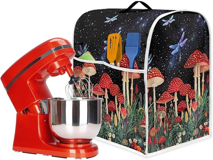 Stand Mixer Cover Mushroom Dragonfly Kitchen Appliance Dust Cover for 6-8 Quart Mixers Machine Washable Food Processor Protector for Kitchen Dining Room Countertop Decor