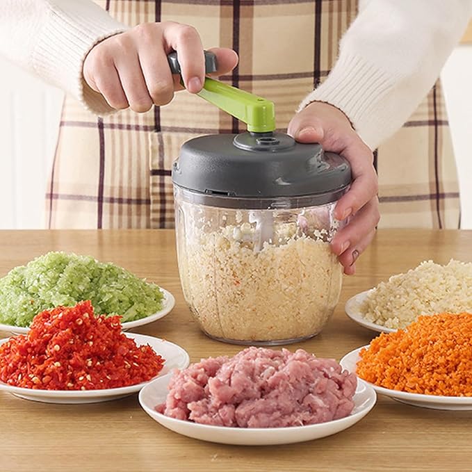 Hand Crank Food Processor Efficient Manual Vegetable Chopper Dishwasher Safe Container Fast Meal Prep Hand Crank Food Processor