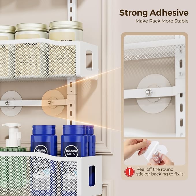 Delamu 8 Tier Over the Door Pantry Organizer, 2in1 Hanging or Wall Mount Spice Rack Seasoning, Adjustable Heavy-Duty Narrow Pantry Door Organizer and Storage for Kitchen Cabinet and Bathroom,12" White