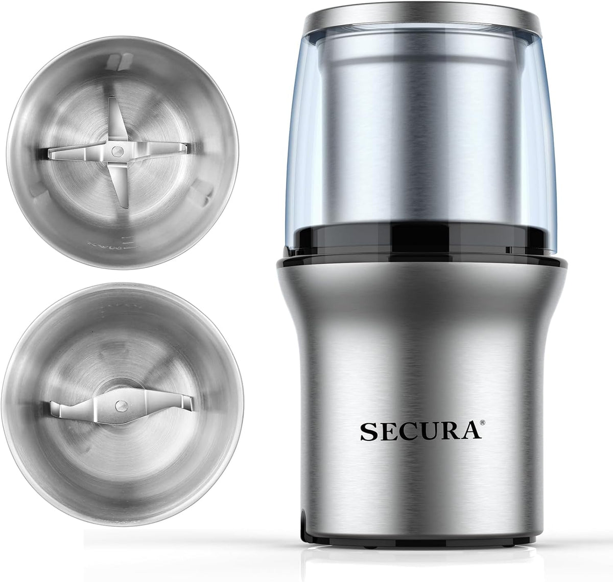 Electric Coffee and Spice Grinder, 2 Removable Bowls, Stainless