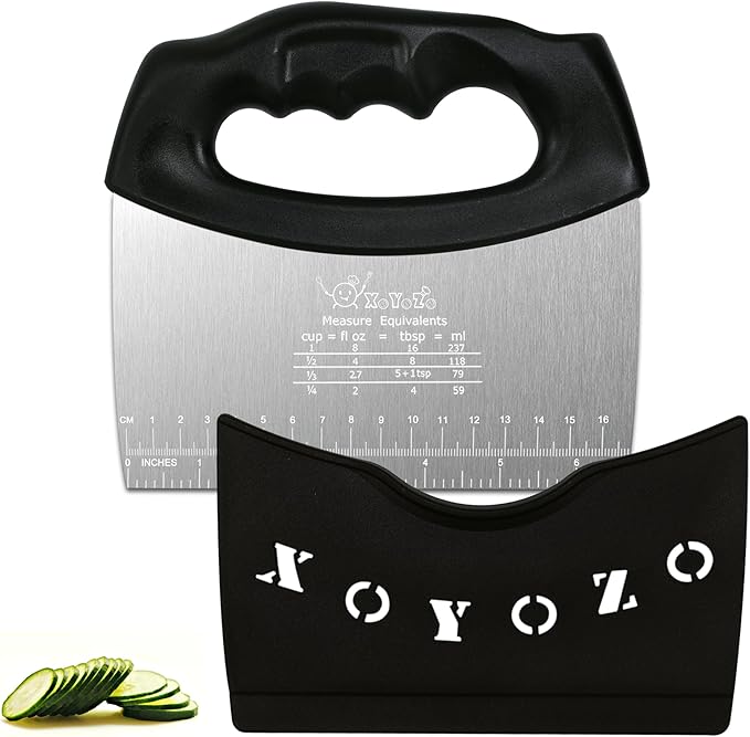 Bench Scraper Dough Cutter Salad Chopper with Cover and Large Stainless Steel Blade Vegetable Knife for Butter, Pizza, Cake, Onion