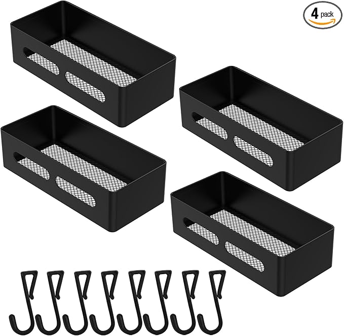 Magnetic Spice Storage Refrigerator Rack Seasoning Organizer Wall-Mounted Shelf with Hook for Kitchen Bathroom Organization (4, Black)