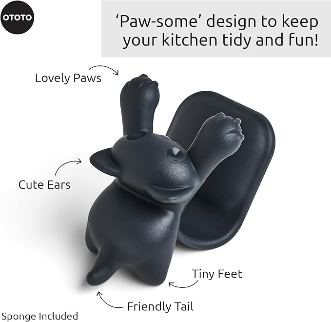 OTOTO Scrubby Cute Cat Sponge Holder for Kitchen Sink - Dishwasher Safe Dish Organizer- Compact, Cute Kitchen Accessories, Dish Sponge, White Elephant Gifts