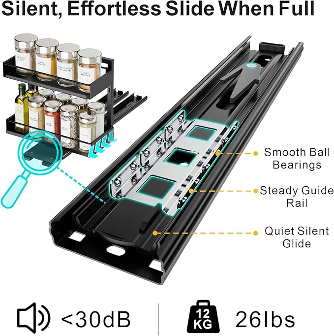 iSPECLE Pull Out Spice Rack - 2 Pack Rotate Peel and Stick No-Drill Vertical Spice Rack Organizer for Cabinet Easy Access Spices, Adjust Height for 4oz to 8oz Spice Jars Inside Kitchen Pantry Cabinet