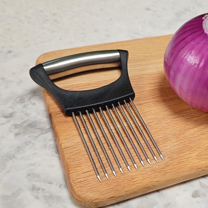 【2 PCS】Easy Onion Holder for Slicing Onion Slicer Holder Large Onions Cutter Vegetable Chopper Kitchen Neat Slicing for Avocado Egg Meat Tenderizer Sharp Prong Tomato Slicer Lemon Holder Food Slicers
