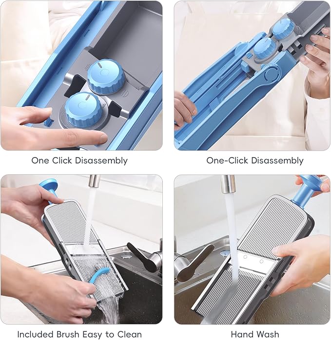 ONCE FOR ALL Safe Mandoline Slicer Pro, 4th Gen, Adjustable Thickness Vegetable Slicer For Kitchen, Food Chopper With Container, Veggie Chopper Cutter For Potato Onion Fruit, Blue