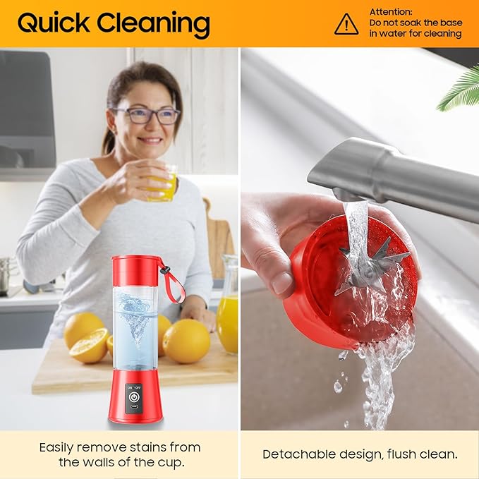 Portable Blender for Smoothies & Shakes - Cordless Personal Size Blender with 6 Blades, 380Ml Juice Cup, Lightweight & Rechargeable, Freshly Squeezed for Picnic/Sports/Office