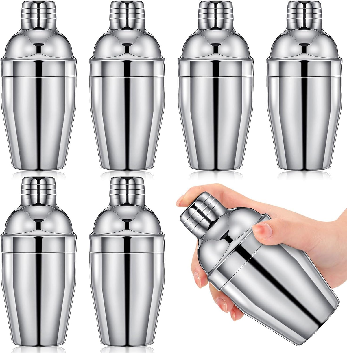 6 Pcs Bar Cocktail Shaker Stainless Steel, 8 oz