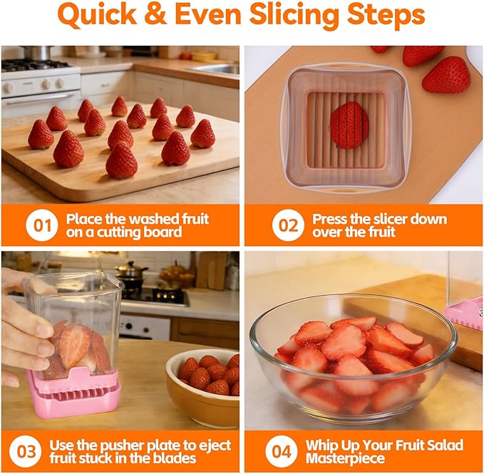 3-in-1 Strawberry Banana & Egg Slicer Cup | Detachable Fruit Cutter with Push Plate for Effortlessly Safe Slicing | Quick Meal Prep & Snacks Kitchen Gadget (Pink)