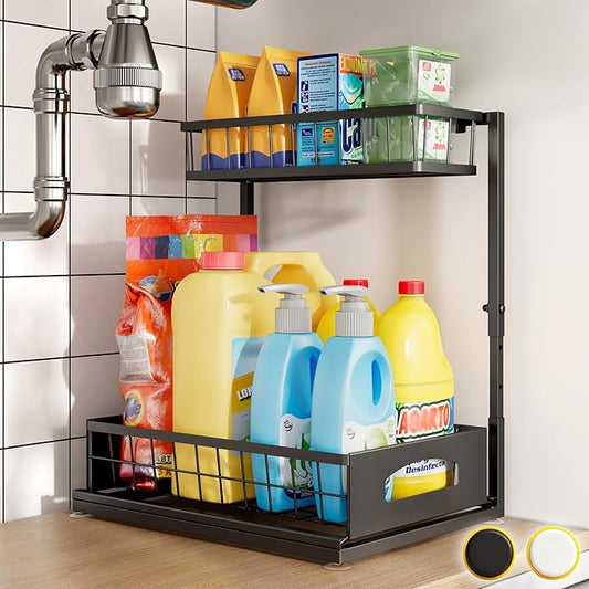 Under Sink Organizer, Cabinet Organizer for Kitchen, Black, 1 Pack