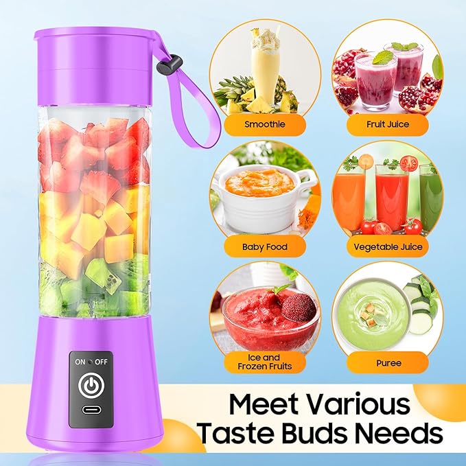 Cordless Portable Personal Size Blender - 2026 Upgraded New Blender for Shakes and Smoothies with 13 Oz BAP Free Juice Cup, USB Rechargeable Freshly Squeezed for Picnic/Sports