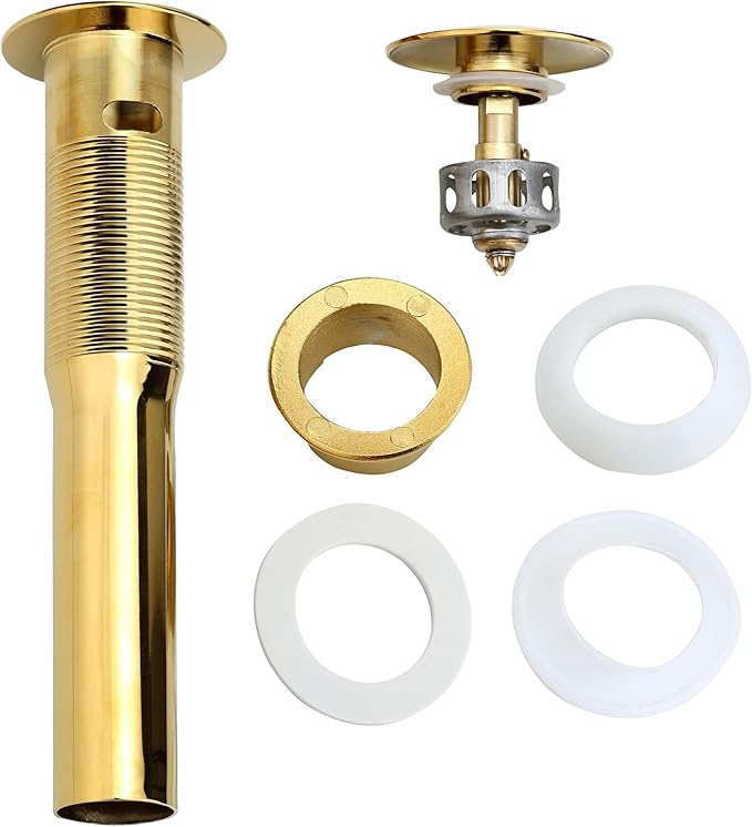 Rockgoya Bathroom Sink Drain, Gold Drain Stopper Bathroom Sink with Overflow,Pop Up Drain Assembly with Detachable Strainer Basket,Built-in Anti-Clogging Strainer,Stainless Steel