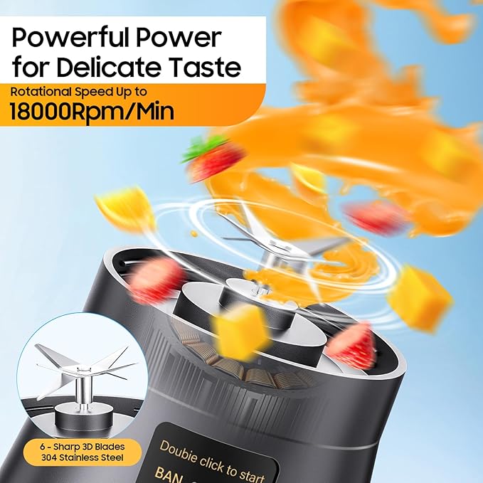 Portable Blender Personal Size Blender - 12 Oz BPA Free Travel Cup Make Smoothies and Shakes, Cordless USB Rechargeable, Lightweight Suit in Travel/Gym/Office