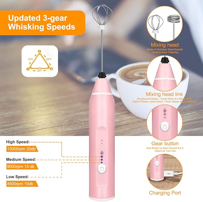 Milk Frother Handheld, Gbivbe Rechargeable Whisk Drink Mixer for Coffee with Art Stencils, Mini Foamer for Cappuccino, Hot Chocolate Match, Frappe, Hot Chocolate, Egg Whisk