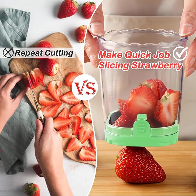 Creative Strawberry & Fruit Slicer - Detachable Cutter with Push Plate (Fluorescent Green)