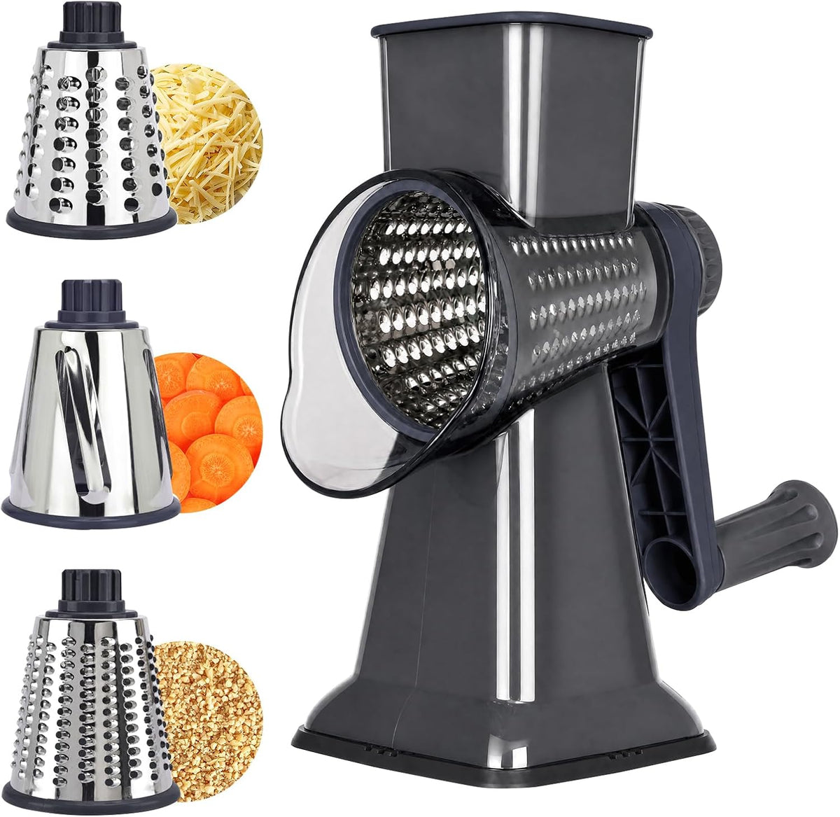 Rotary Cheese Grater, Cheese Grater Hand Crank, 3-Blade Grater