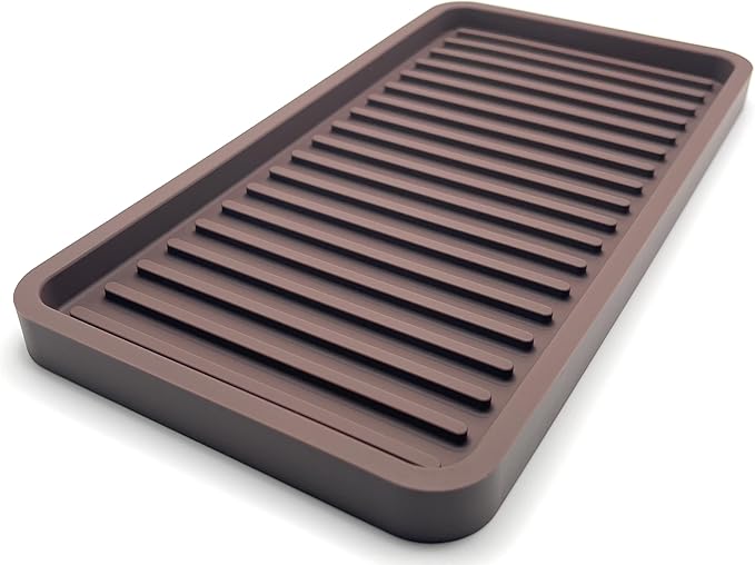 Silicone Sink and Surface Organizer Tray, Sponge Holder, Vanity Tray, Trivet, Heat Safe, Dishwasher Safe, for Bathroom and Kitchen Organization (Dark Chocolate, 10"x5.25")
