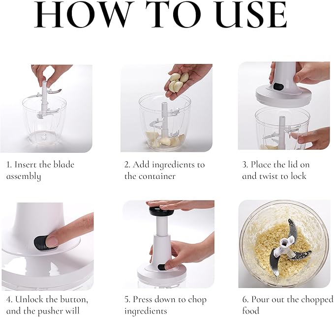 Manual Food Chopper Hand Push Express Vegetable Dicer Mincer Sharp Blades Onion Cutter Garlic Mincer with Container for Chili Meat Nuts Herbs, Dishwasher Safe