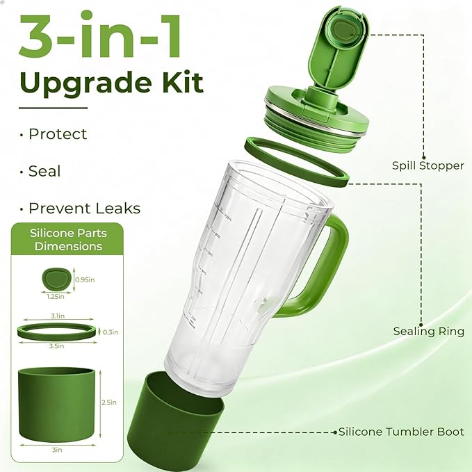 Personal Blender Accessories for Ninja Blendboss DB351GN, Leak-Proof Kit with Silicone Tumbler Boot, Spill Stopper & Sealing Ring, Cup Not Included (Watermelon BubbleGum)