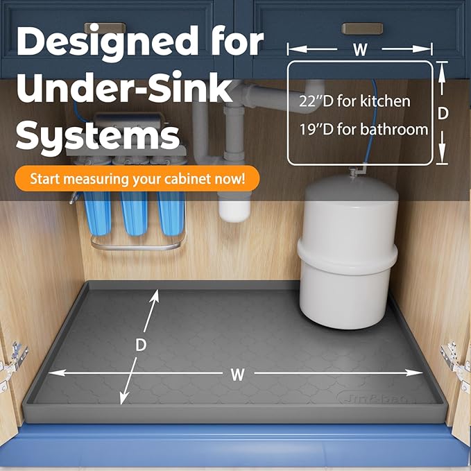Jin&Bao Waterproof Under Sink Mat 28" x 19", Thick Silicone Mat Cabinet Protector for Kitchen and Bathroom, Shelf Liner, Home Organizer and Storage, Multipurpose Tray for Gadgets and Essentials