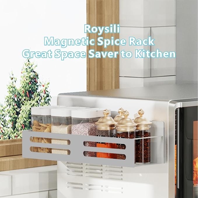 Magnetic Spice Rack for Refrigerator, Metal Spice Rack Organizer, Magnetic Shelf for Fridge 4Pack Grey