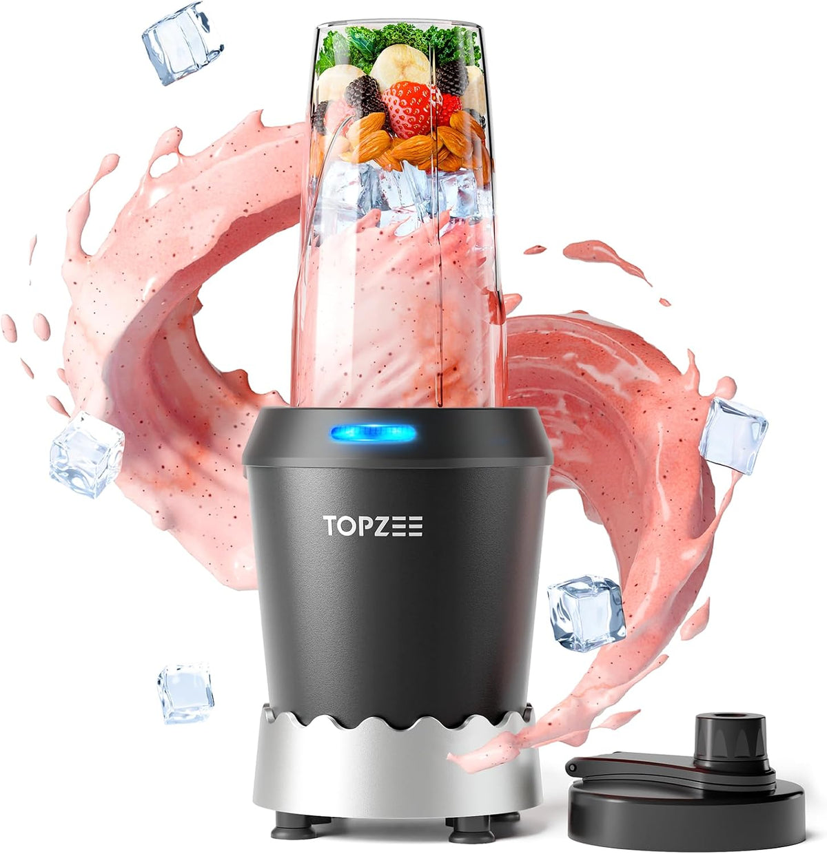 Personal Smoothie Blender, 1000W Single-Serve Blender with 24oz To-Go Cup, Twist-On Start/Stop, for Protein Shakes & Smoothies, Compact Countertop Blender, Black