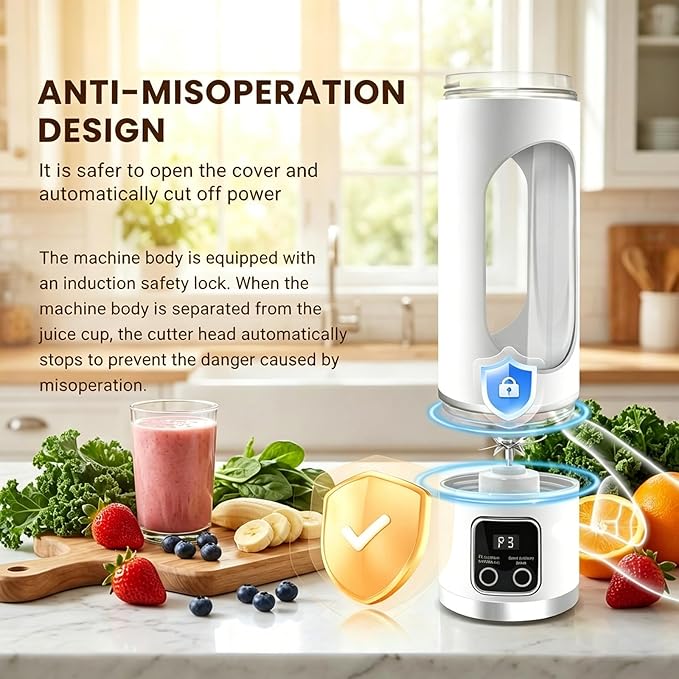 Portable Personal Electric Blender，500ML Portable Shakes and Smoothies Blender，12 Blades USB Rechargeable Small Blenders、Mixing、Compact、Convenient and Versatile (White)