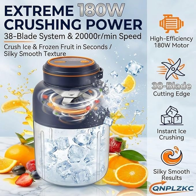 Portable Wireless Juicer Cup Machine 38-Blade Electric Mini Small Fresh Juice Personal Blender Cups for Smoothie Shake Travel Dual Lid Drinking Bottle Multifunctional Kitchen Appliance